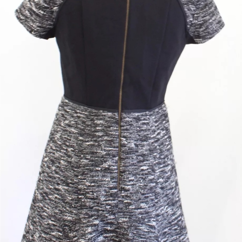 J Crew Black Gray White Mixed Tweed Panel Fit and Flare Flounce Dress Size XXS - Picture 4 of 11